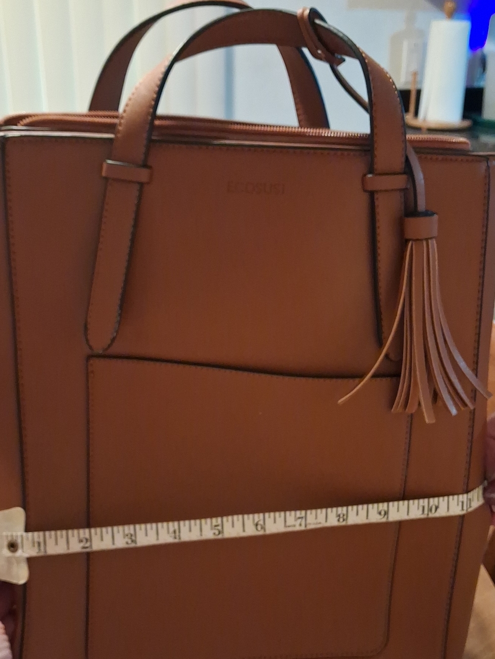 ECCO Cognac Leather Backpack Tote with Tassel - Picture 7 of 9